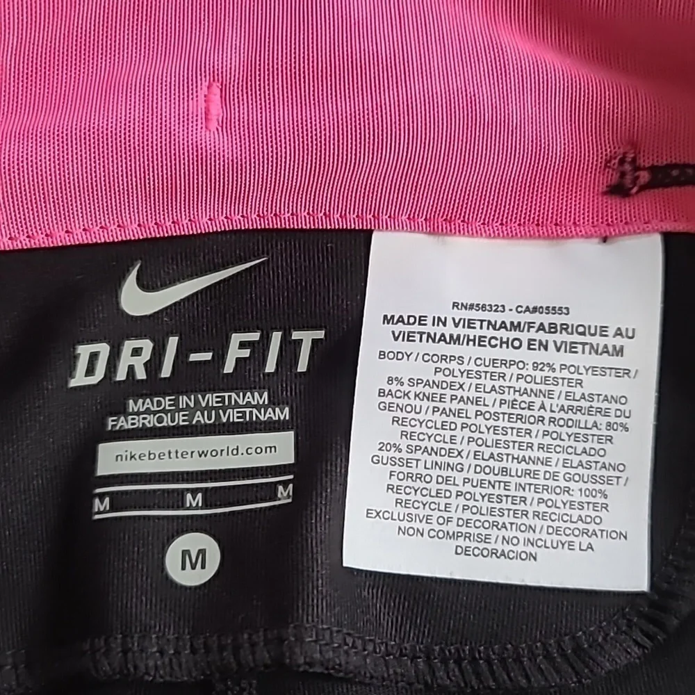 Nike Athletic Cropped Leggings Black Pink Stripe Mid Rise Stretch Medium - Picture 8 of 12